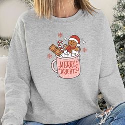 christmas sweatshirt, merry christmas gingerbread coffee cookies sweatshirt, cute womens christmas sweatshirt, holiday g
