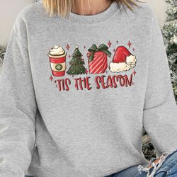 christmas sweatshirt, tis the season sweatshirt, christmas tis the season sweatshirt, christmas coffee sweatshirt, cute