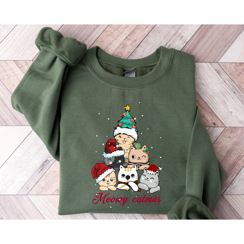 Christmas Tree Cat Sweatshirt, Meowy Catmas Christmas Sweater,Cat Christmas Shirt, Kitten Christmas Shirt, Cat Lover Gift, Cat Mom Xmas Gift.jpg