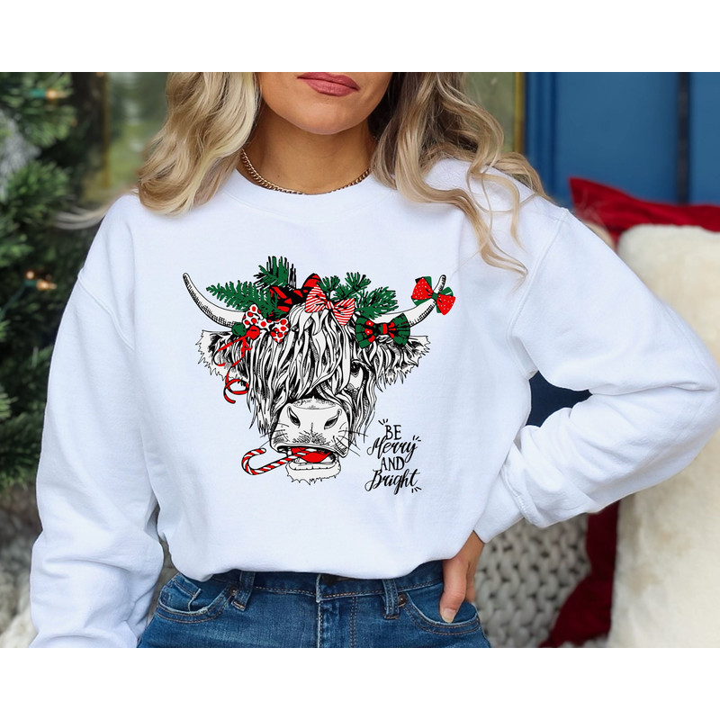 Cow Christmas Sweatshirt, Merry Christmas Heifers Tee, Christmas Cow Sweater, Highland Cow Farm Christmas, Farmer Cow Animal Lover Sweats.jpg