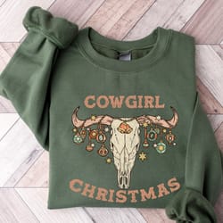 cowgirl christmas sweater, christmas skull sweatshirt, western christmas sweatshirt, howdy country christmas, retro chri