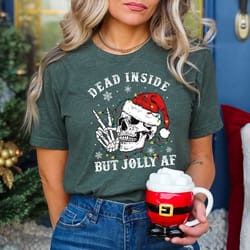 dead inside but jolly af shirt, christmas shirt, skeleton lights shirt, christmas skeleton tee, unisex adult holiday, xm