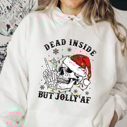 dead inside but jolly af sweatshirt, christmas skeleton sweatshirt, christmas skeleton lights hoodie, unisex adult holid
