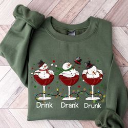 drink drank drunk christmas sweatshirt, snowman christmas sweatshirt, new year party hodie, xmas gifts, christmas family