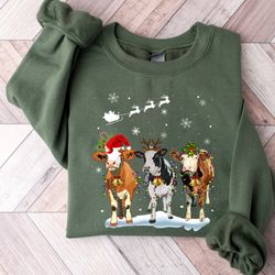 farm christmas sweatshirt, cow christmas lights ugly christmas sweater, heifers christmas shirt cow holiday sweater, cow