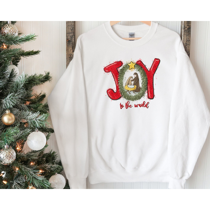 Joy To The Word Sweatshirt, Christmas Nativity Sweatshirt, Christian Sweatshirt, Nativity Scene Sweatshirt, Jesus Lover Sweater, Xmas Shirt.jpg