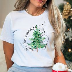 merry and bright shirt, christmas shirts for women, christmas tee, christmas tree shirt, merry christmas shirt, holiday