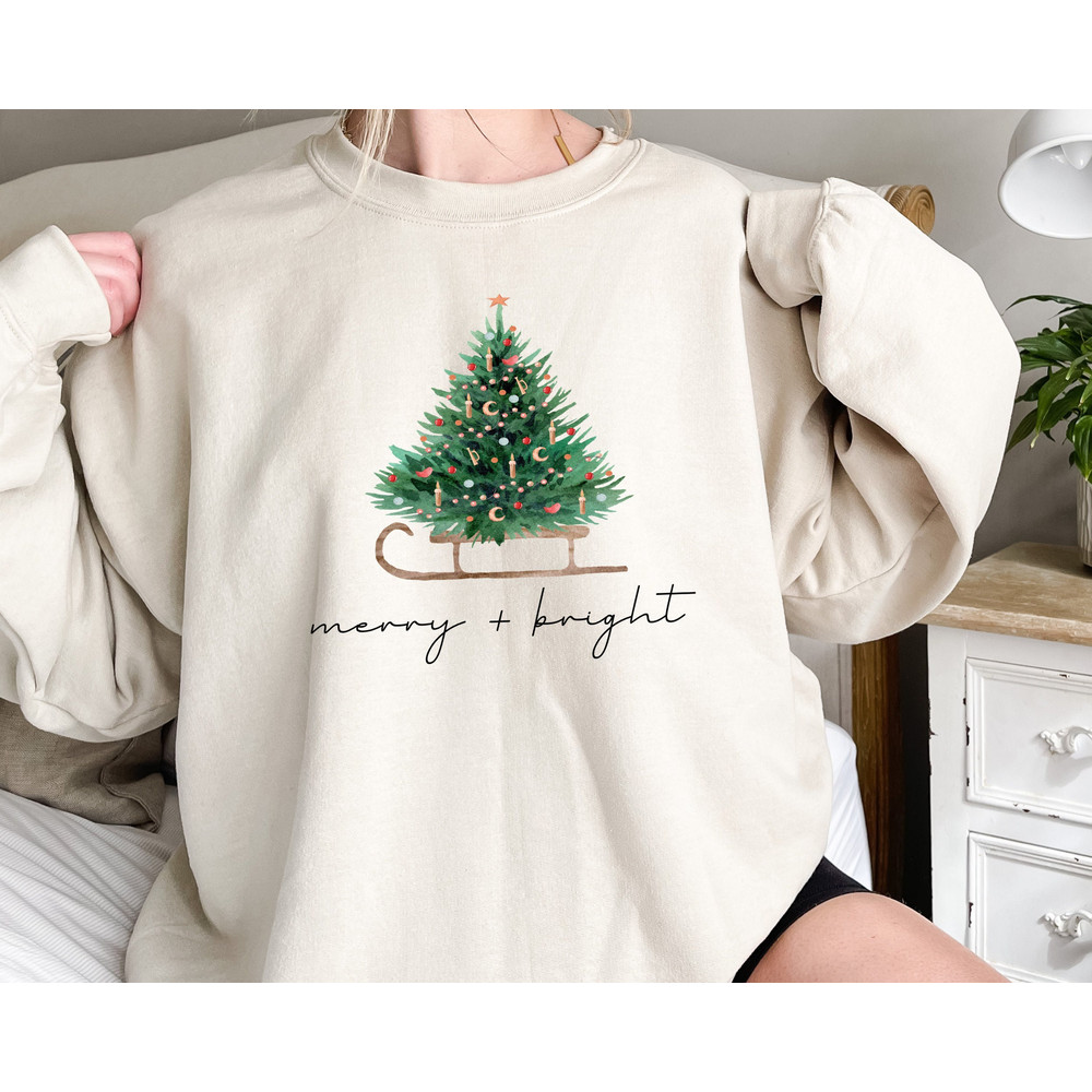 Merry and Bright Sweatshirt, Christmas Sweatshirt for Women, Christmas Hoodie, Christmas Tree Sweatshirt, Holiday Sweatshirt, Xmas Gift.jpg