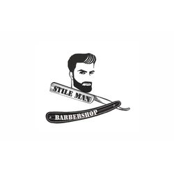 barbershop machine embroidery design. 3 sizes. barber logo embroidery design