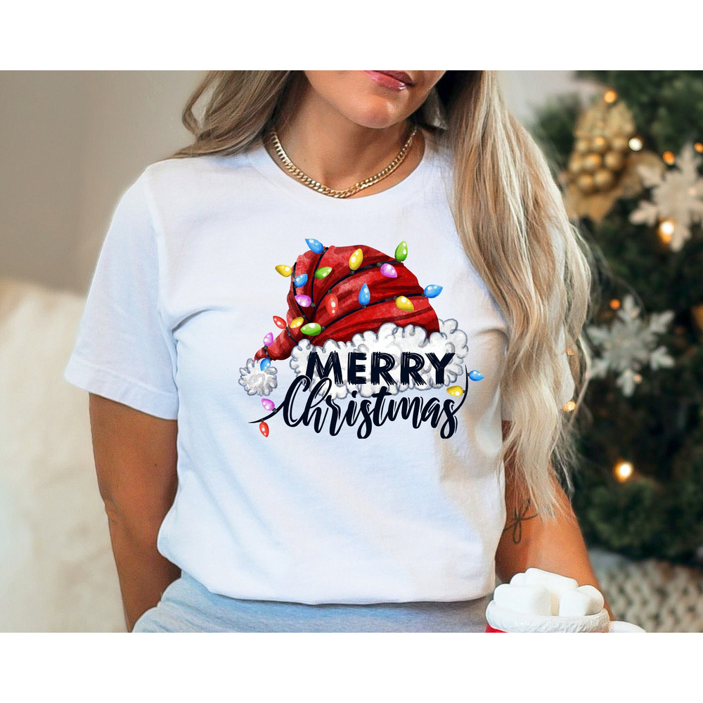 Merry Christmas Shirt, Santa Hat Shirt, Merry Christmas Shirt for Women, Christmas Lights, Holiday Shirt, Winter Shirt.jpg