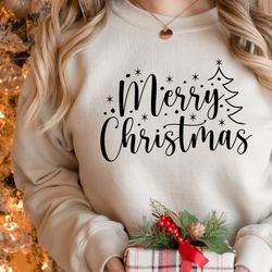 merry christmas tree sweatshirt, christmas sweatshirt, christmas party sweater, cute women holiday hodie, holiday merry