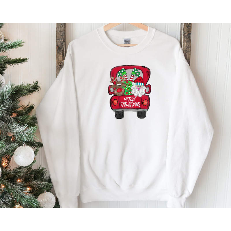 Merry Christmas Trees Truck Sweatshirt, Christmas Family, Red Truck Sweatshirt, Christmas Gift, Christmas Truck Family Sweatshirt.jpg