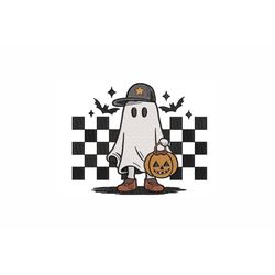 ghost in a cap 2 machine embroidery design. 3 sizes. ghost with a pumpkin embroidery design. halloween ghost embroidery