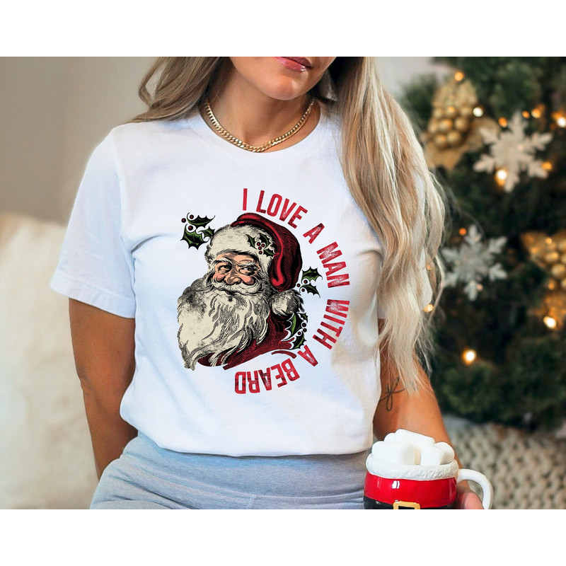 Santa Beard Shirt, Cute Christmas Shirt for Women, Christmas Crewneck, Graphic Christmas Tee, Santa Shirt for Women, Xmas I Love Man Shirt.jpg
