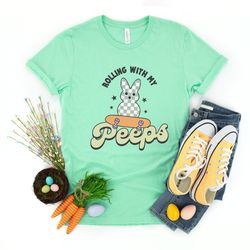 retro rolling with my peeps shirt, cute kids easter bunny shirt, matching family easter, womens easter shirt, funny east