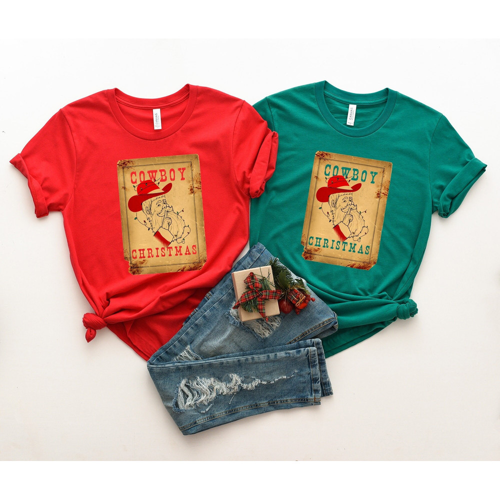 Cowboy Christmas Shirts, Santa Shirt, Cowboy Santa Matching, Country Christmas Sweater, Western Christmas Outfit, Cowgirl Christmas Sweat.jpg