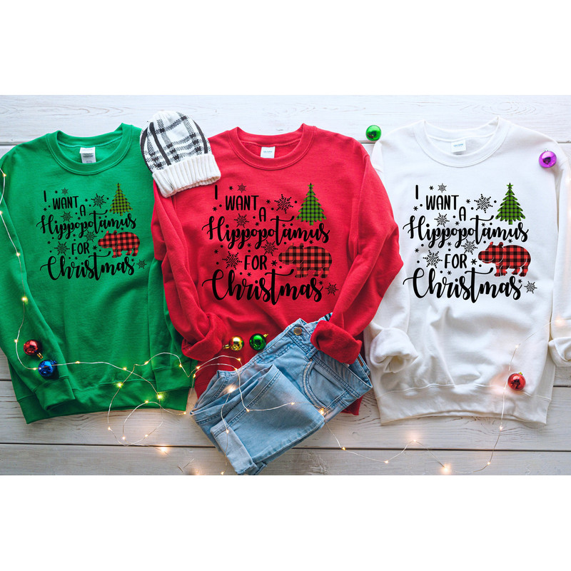 I Want a Hippopotamus for Christmas Shirt, Hippo Sweatshirt, Christmas Hippo Shirt, Christmas Hippo Sweatshirt, Hippo Family Matching Shirt.jpg