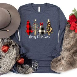 merry christmas shirts, buffalo plaid christmas tree, christmas long sleeve, christmas family shirts, christmas shirts,