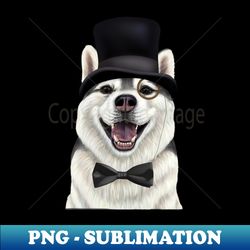 Dapper Husky in a top hat and monocle - Creative Sublimation PNG Download - Instantly Transform Your Sublimation Projects