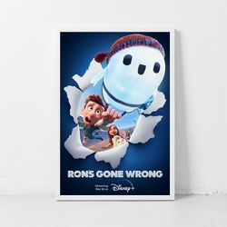 Ron's Gone Wrong Movie Poster Print Animated Cinema Poster Bedroom Decor Office Room Decor Gift Unframe-style, Canvas po