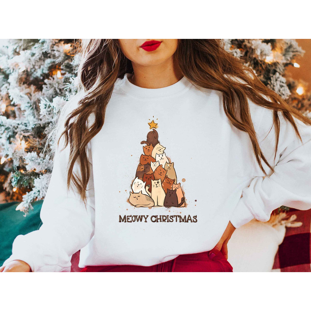 Christmas Cat Sweatshirt, Christmas Sweatshirt, Cat Christmas, Christmas Crewneck, Meowy Christmas Sweater, Cat Lover Gift, Cat Shirt.jpg