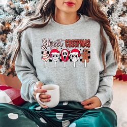 sweet creepmas sweatshirt, creepmas sweatshirt, christmas horror movie characters shirt, christmas sweatshirt, christmas