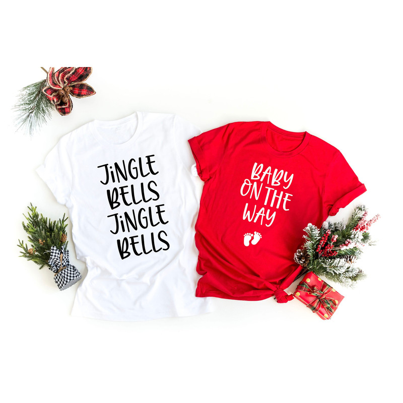 Jingle Bells, Baby On the Way Shirt, Pregnancy Announcement Shirt, Couple Christmas Shirts, Christmas Pregnancy Reveal, Matching Shirts..jpg
