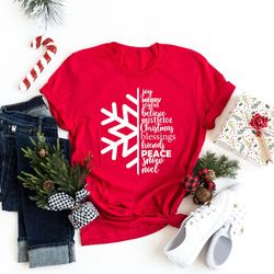 joy merry joyful believe christmas blessing friends peace snow noel shirt, snow flake shirt, christmas winter shirt, chr