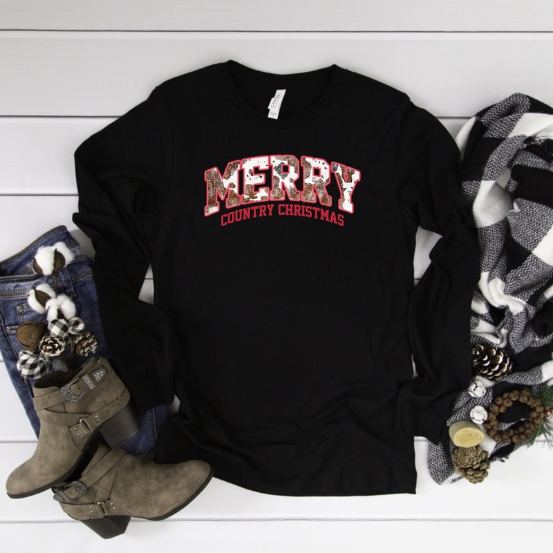 Christmas Shirts, Western Christmas Shirts, Merry Country Christmas Shirt, Western Christmas, Long and Short Sleeve Shirts.jpg