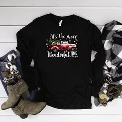 its the most wonderful time of the year long sleeve shirt, vintage truck christmas tree shirt, holiday apparel, long sle