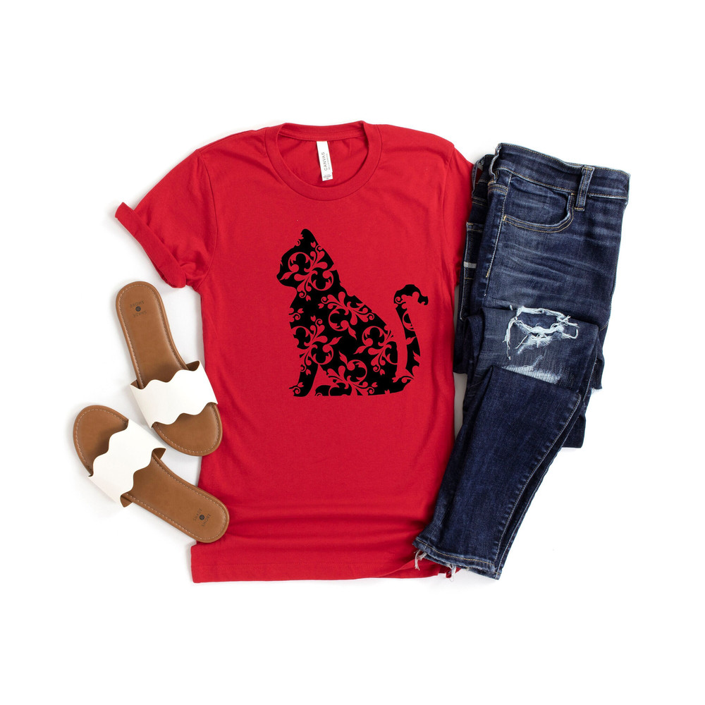 Floral Cat Shirt, Cat Shirt, Cat Silhouette Shirt, Nature Lover, Cat Silhouette, Cat Mom Shirt, Mothers Day Gift for Cat Mom, Cat Lover Gift.jpg