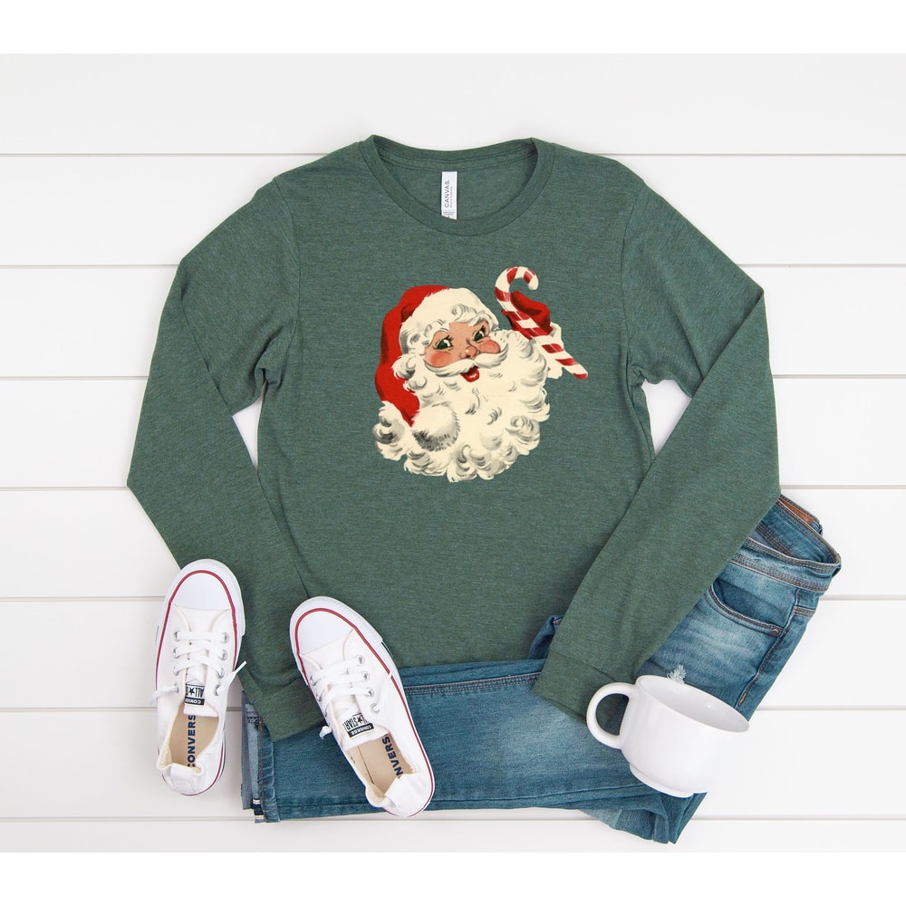 Retro Santa Shirt, Christmas Shirts, Long Sleeve Christmas Shirt, Vintage Santa Graphic Shirt, Vintage Santa Head Shirts, Classic Christmas.jpg