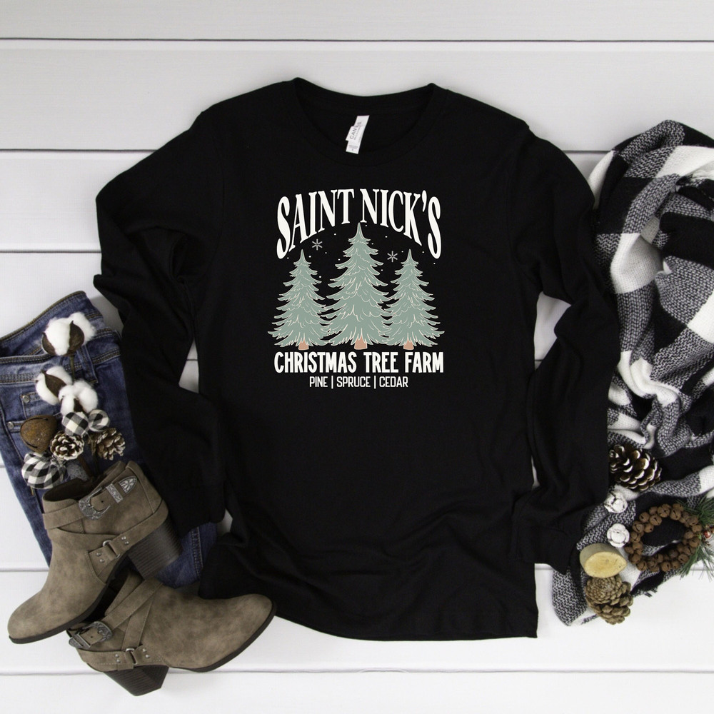 Saint Nicks Christmas Tree Shirt, Christmas Long Sleeve Shirt, Christmas Tree Long Sleeve Shirt, Holiday Apparel, Christmas Tree Farm Shirt.jpg
