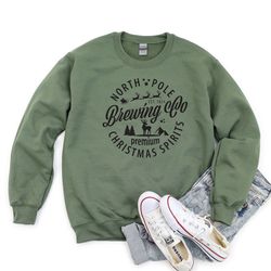 womens christmas sweatshirt, north pole brewing co sweatshirt, holiday sweater, christmas sweatshirt, holiday sweatshirt