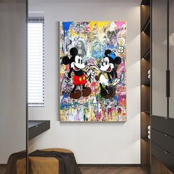 disney graffiti art mickey and minnie mouse canvas painting posters and prints wall art for living room decor