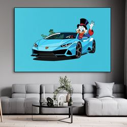 disney rich donald duck shopping poster and print sports car canvas painting supercar comic wall art living room home de