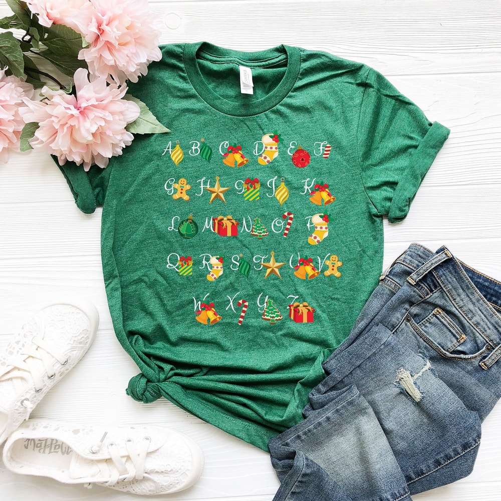 Christmas Teacher shirts, Christmas Alphabet Shirt, Christmas Teacher tshirt, Pre k teacher gift , Christmas Classroom, Abc Teacher T-shirt.jpg