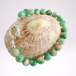south african jade beaded bracelet & silver plated handbeaded stone beads in gift pouch for her or him