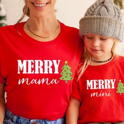 mama mini matching christmas tee, family christmas shirts, matching pajamas, mom and daughter shirts, mom and son tee, h