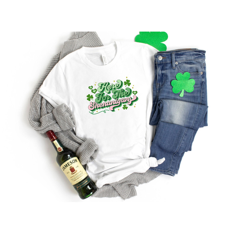 Here for Shenanigans Sweatshirt, St. Patricks Day Sweater, St Pattys Day Outfit, Lucky Shirt, Women St Patricks Day Shirt, Irish Sweatshirt.jpg