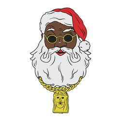 black santa with chain african american svg, jesus piece culture rap hip hop bling jewelry diamonds rich gold link