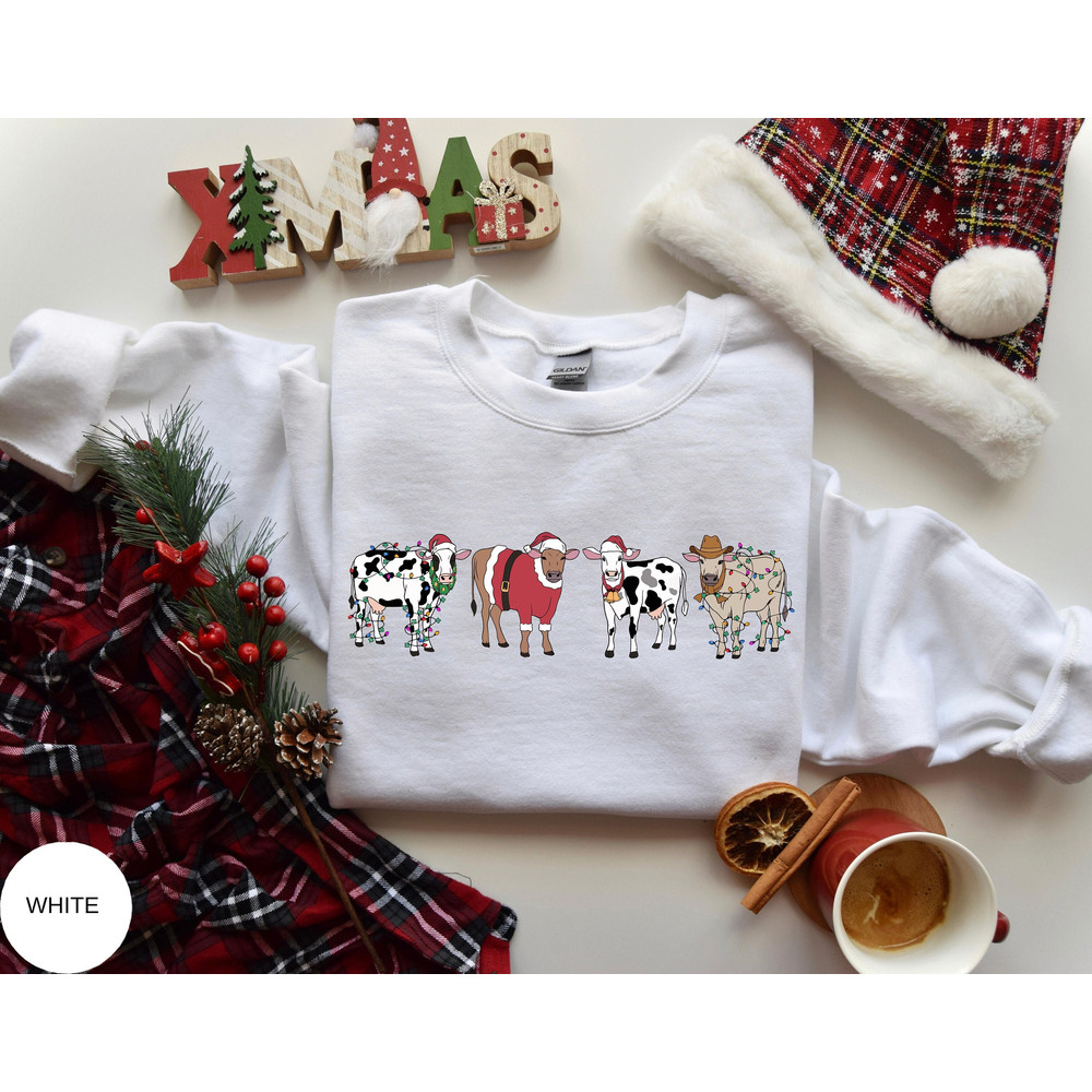 Merry Christmas Cows Sweater, Cute Cow Christmas Sweatshirt, Christmas Lights and Cows Shirt, Christmas Gift Animal Lover, Cow Lover Gift.jpg