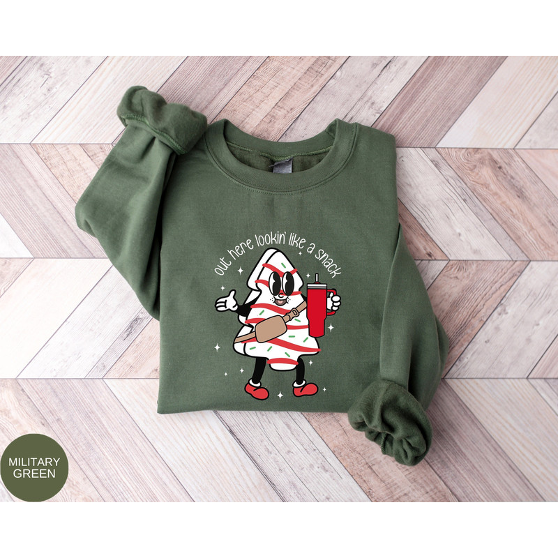Out Here Lookin Like A Snack Sweatshirt, Funny Christmas Shirt, Xmas Party Sweater, Christmas Cake Apparel, Xmas Cake Shirt, Partying Cakes.jpg