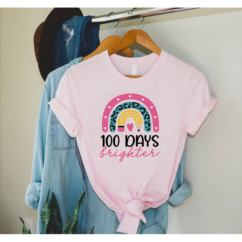 100 Days Brighter Shirt, School 100 Days Celebration Outfit, Teacher 100 Days Of School Shirt, 100th Day Shirt For Girls, 100th Day Tee.jpg