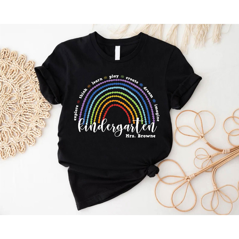 Custom Kindergarten Teacher T-shirt, Back To School Gift, Rainbow Kindergarten Teacher Shirt, Personalized Teacher, First Day of School.jpg