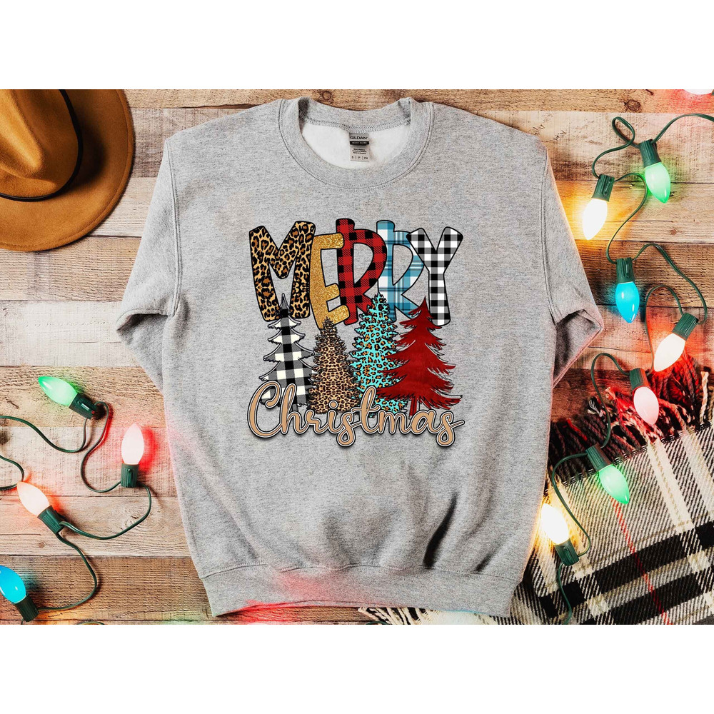 Ladies Merry Christmas Shirt, Women Christmas Shirt, Cute Christmas Shirt, Women Holiday Shirt, Leopard Print Christmas Tree Shirt.jpg