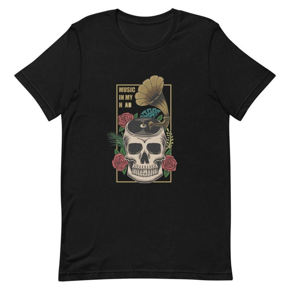 Music in My Head Skull Bella Canvas Unisex Cotton T-Shirt.jpg
