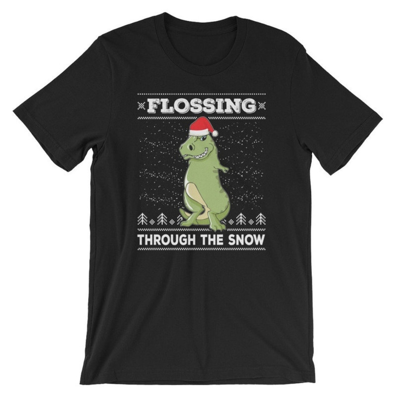 Flossing T-Rex T-Shirt Ugly Christmas Sweater Dinosaur With Santa Claus Hat Tee Unisex T-Shirt.jpg