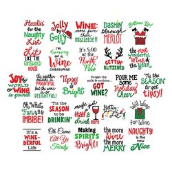 christmas wine bundle svg, wine christmas svg, 26 funny christmas wine glass label svg files, wine glass svg file