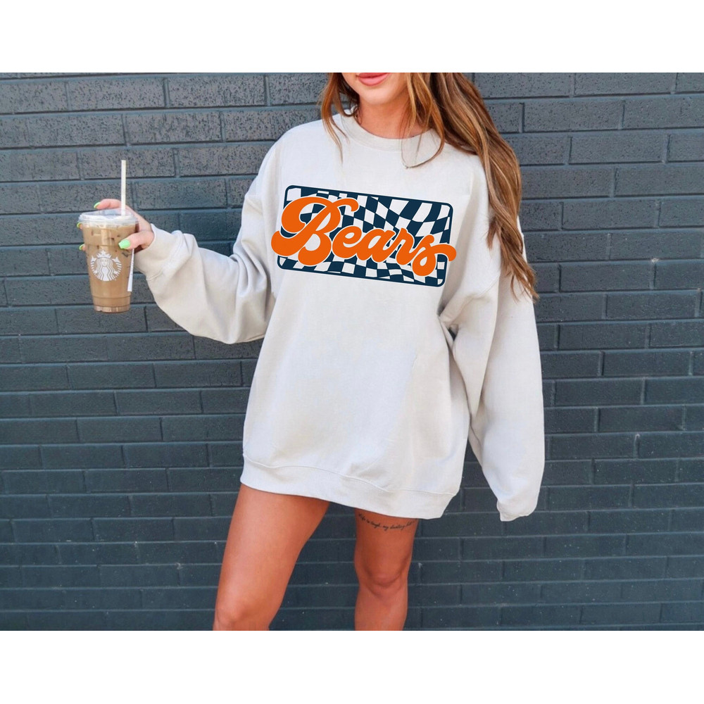 Retro Checkered Bears Crewneck Sweatshirt  Unisex Football Hoodie  Sunday Football T  Checkered Chicago Sports Top  Sunday Funday Hoodie.jpg